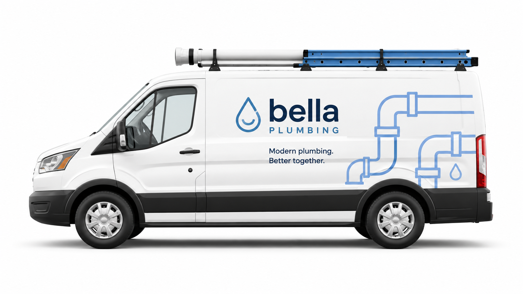 Bella Plumbing service van — modern plumbing, better together